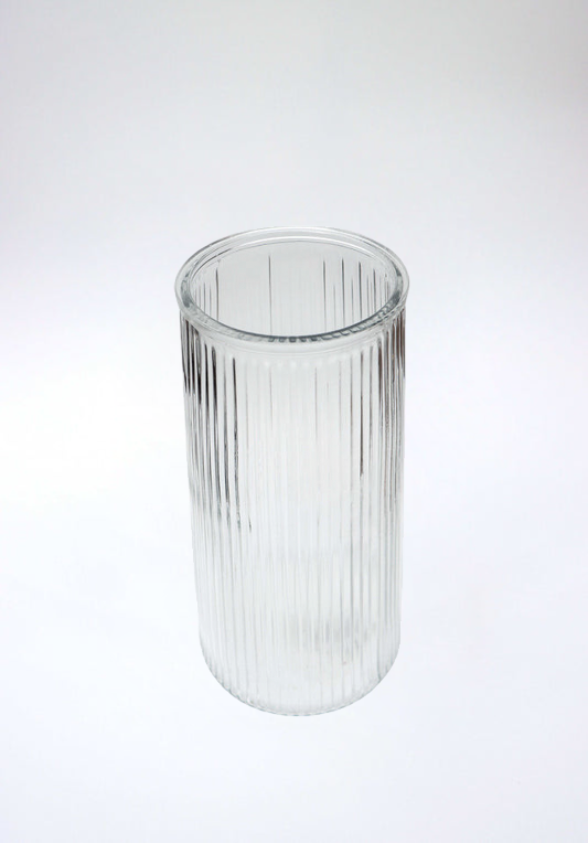 Tall Ribbed Graduated Glass Vase - Clear - H32cm - Dried.co.uk