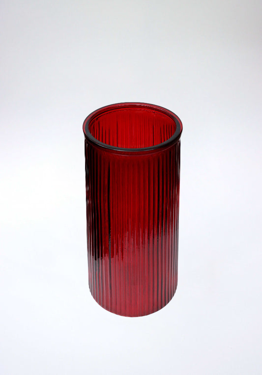 Tall Ribbed Graduated Glass Vase - Red - H32cm - Dried.co.uk